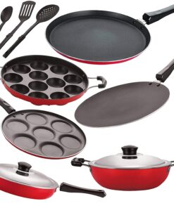 Nirlon Non-Stick Aluminium Gas Compatible Cookware Kitchen Utensils Combo Gift Set Offer - 9 Pieces,