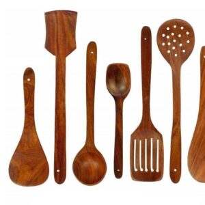 Wooden Serving and Cooking Spoons Set Kitchendesigner Organizer Items Kitchen Accessories Items (Set of 7, Sheesham)