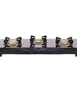 Glory 3 Burner Glass Cooktop, Black 8mm Toughened Glass With 2 Years Warranty, Ergonomic Knobs, Stainless Steel Drip Tray, Manual Ignition Gas Stove