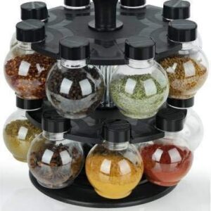 Revolving Round Shape Transparent Spice Rack, Spice Container, Masala Box, Spice Box, Masala Rack, Trolley Rack (Pack of 16 Jar) 16 Piece