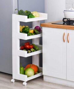 PIYU ENTERPRISE Plastic 4 Tier Kitchen Space Vegetable Storage Folding Saving Organizer Shelf/Shelves/Rack with Wheels White