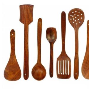 Dime Store Wooden Serving and Cooking Spoons Set Kitchen Organizer Items Kitchen Accessories Items (Set of 7, Sheesham)