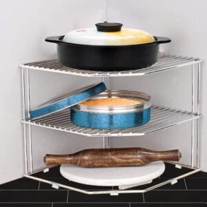 Plantex Stainless Steel Big Size Multipurpose 3-Tier Kitchen Corner Rack/Storage Shelf/Dish Rack/Storage Rack for Kitchen(Chrome Finish)