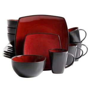 Gibson Home Soho Lounge Square Stoneware 16-Piece Dinnerware Set, Red