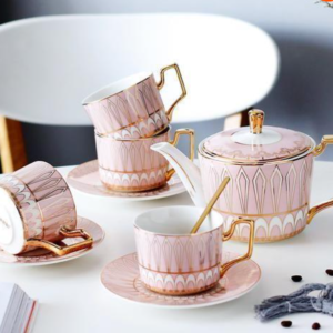 Royal Look Pink Color Design Printed Tea Cup Set