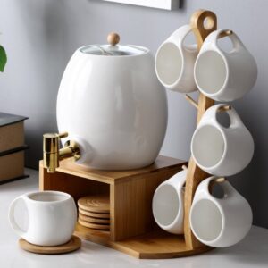 WHITE ATTRACTIVE STAND, CUPS, SPOONS AND COASTERS BEVERAGE DISPENSER SET