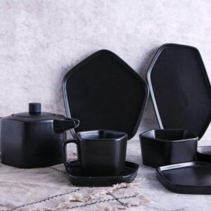 Pentagon Mug with Saucer Black