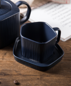 Pentagon Mug with Saucer Blue