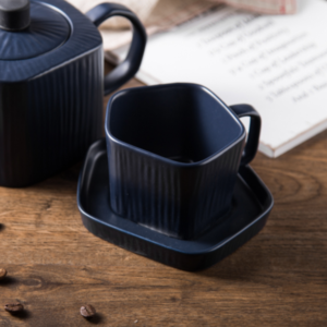 Pentagon Mug with Saucer Blue