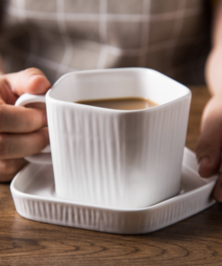 Pentagon Mug with Saucer White