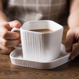 Pentagon Mug with Saucer White