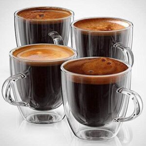 Clear Glass with Handle, Coffee Tea Hot or Cold Drinks Glass Coffee Mug  (220 ml, Pack of 4)