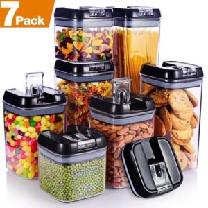 7-Piece Airtight Food Storage Containers, Plastic Kitchen Storage Jars and Container Set,with Improved Durable Lids (Black)