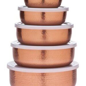 5 Piece Hammered Copper Plated Stackable Storage Bowl Set with Lids by Top Shelf