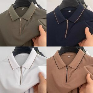 Luxury Men's Short Sleeve Half-Zip Polo Shirt Modern Casual Style