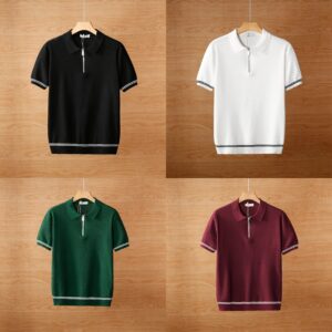 Men's Summer Contrast Collar Polo T-Shirt Pack - 4 Pieces