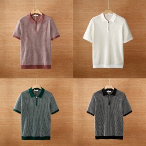 Men's Knitted Hollow Ice Silk Polo Shirt 4-Pack Set
