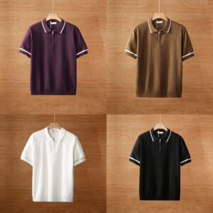 Summer Color-Blocked Zip Polo Shirt Pack of 4 for Men